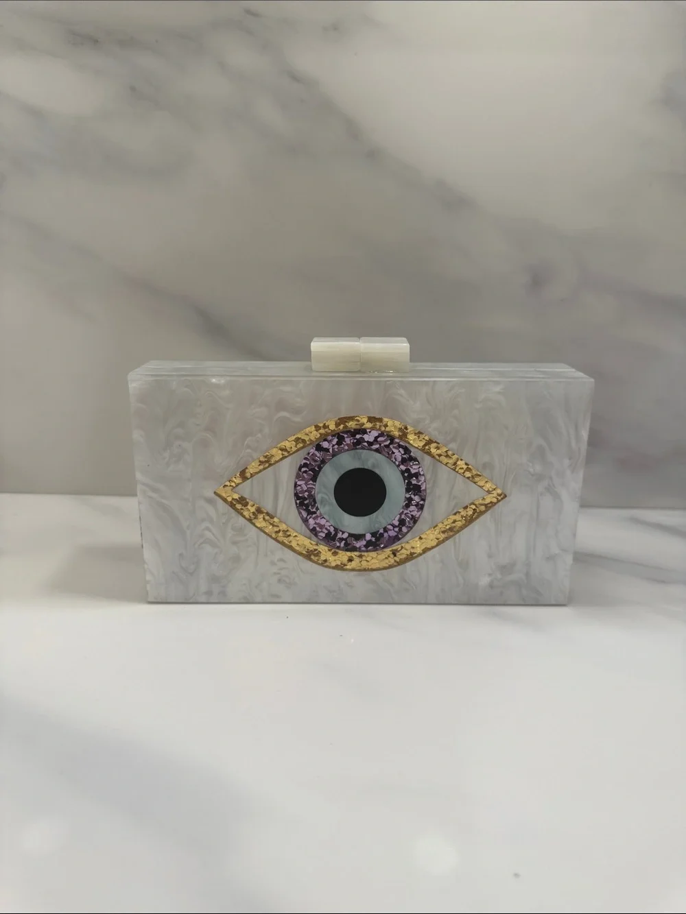 Gray Acrylic Eye Clutch with Gold & Purple Accent